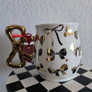 NWT With Love Gold Bow Mug with Decorative Handle